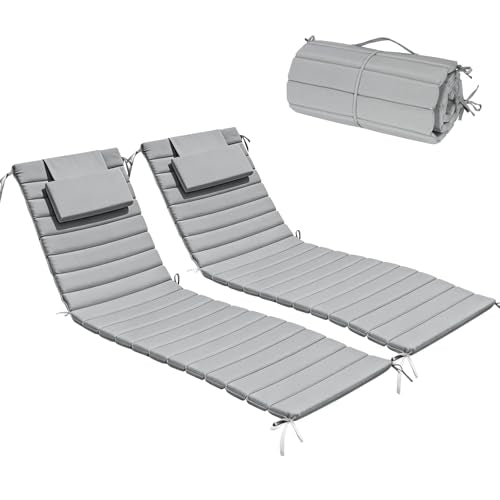 Minventiss Chaise Lounge Cushion Outdoor Set of 2,Patio Foldable Chaise Lounger Cushion,Foldable Waterproof Pool Lounge Chair Cushions with Straps, Lounger Cushions for Outdoor Furniture,71''Lx21''W