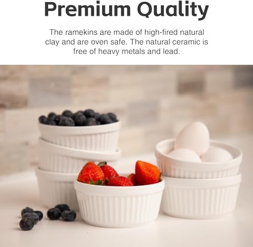 Nuwave Ceramic Ramekins 8 oz, Set of 6, Elegant Classic Style for Baking Souffles, Creme Brulées, Custards, Puddings, 4.3” Wide & 2” Tall, Microwave, Oven & Dishwasher-Safe, Ivory White (6) Nuwave