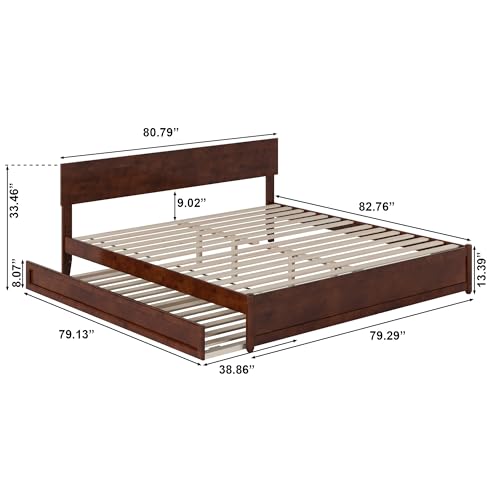 AFI, Wesley King Platform Bed with Panel Footboard & Twin XL Trundle, Walnut AFI