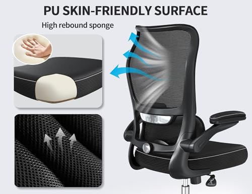 TRALT Ergonomic Office Chair - Desk Chair with Wave High Back Adjustable Lumbar Support Computer Chair - Gaming Chairs Mesh Backrest and PU Leather Seat for Home Reading Chairs to Adults(Black) TRALT