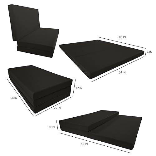 D&D Futon Furniture Portable Trifold Mattress, Foldable Foam Mattresses Small Space Saving Guest, Floor Fold Out Bed Ottoman, 4 inch Folding Cushion Pad Camping RV (Full Size 4x54x75, Black) D&D Futon Furniture