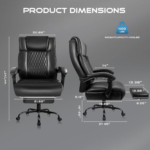 OFIKA Office Chair,Executive Heavy Duty Office Chair with Foot Rest Ergonomic High Back Computer Gaming Chairs Home Office 400lbs,Big and Tall with Lumbar Support (Black1) OFIKA