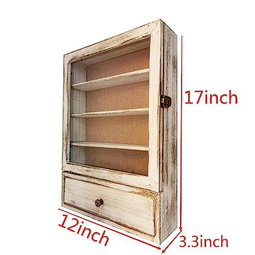 LITAITAI 12 x17inch Shadow Box Frame with Shelves,1 Drawer 3 Removable Shelfs–Wooden Acrylic Display Cases, Wall Mount Keepsake Box,Shadow Box with LITAITAI