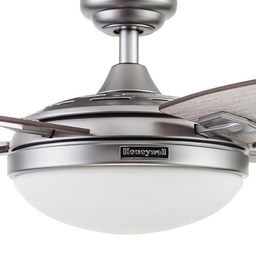Honeywell Ceiling Fans Carmel Modern 48 Inch Ceiling Fan with Light, Remote Control Fan, LED Indoor Fan with 5 Blades, Gray Oak and Brown Chestnut Blade Finish Options, Silver (51627-01) Honeywell