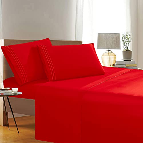 Elegant Comfort 1500 Thread Count Wrinkle & Fade Resistant Egyptian Quality 4-Piece Bed Sheet Set Ultra Soft Luxurious Set includes Flat Sheet, Fitted Sheet and 2 Pillowcases, Twin, Exotic Red Elegant Comfort