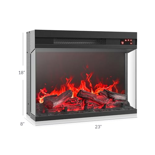BELLEZE 23" Electric Fireplace with Realistic Crackling Sound, 3-Side Glass Display Fireplace Heater, Adjustable Timer & LED Flame Lights, Freestanding Indoor Fireplace for Bedroom, Living Room BELLEZE