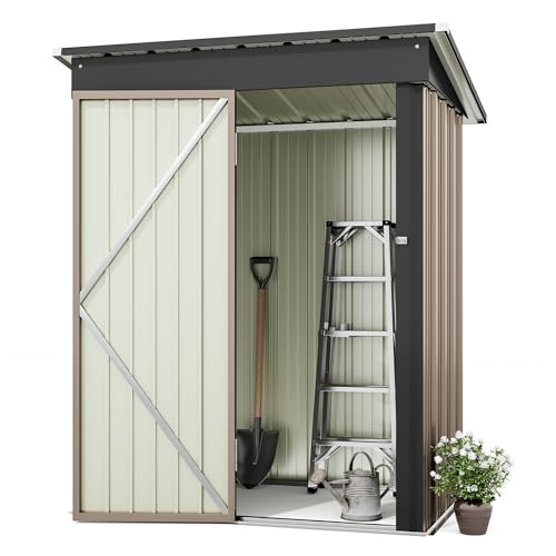 Greesum Outdoor Storage Shed 5 x 3 ft. Utility Tool Shed Metal Storage Garden Shed with Door & Lock for Patio Storage, Brown Greesum