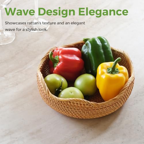 Wicker Bread Baskets for Serving, Handwoven Rattan Fruit Basket Wicker Basket, Fruit Bowl Wicker Baskets for Gifts, Woven Basket for Organizing Bread Fruit, Decorative Bowl for Kitchen Dinging Room M S310