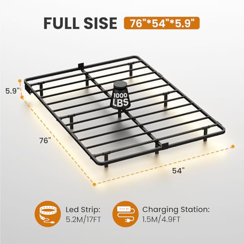 Kaelidra Full Size Floating Bed Frame with LED Lights, Heavy Duty Metal Platform Floating Bed Frame with Charging Station, No Box Spring Needed, Easy Assembly, Noise Free Kaelidra