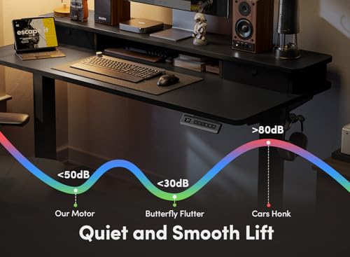 FEZIBO 40 x 24 Inch Height Adjustable Electric Standing Desk with Double Drawer, Computer Desk, Home Office Stand Up Table with 4 Height-Adjustable Feets & 2 Hooks, Black FEZIBO