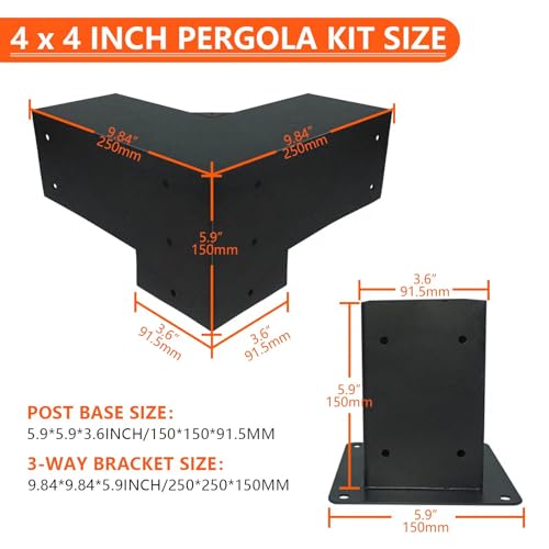 ITeVe.GD 3-Way Pergola Bracket Kit,3-Way Right Angle Corner & Concrete Post Base DIY Kit for 4x4 (Actual:3.5"x3.5") Lumber for Outdoor Pergolas,Gazebos,Log Cabins W/Hardware - 8 Pack… ITeVe.GD