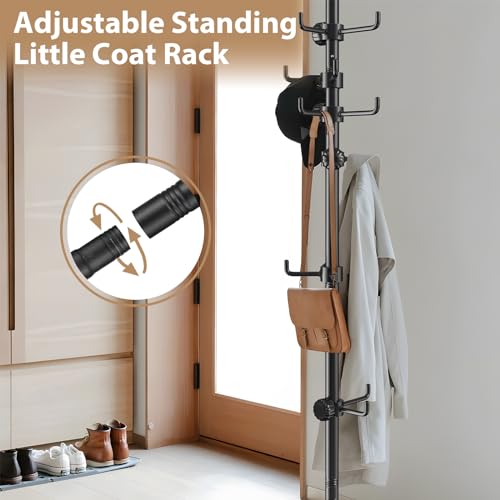 Sempicad Coat Rack Freestanding, 56 to 125 inch Adjustable Tension Rod Coat Hanger with 12 Hooks for Hanging Coat, Jacket, Hat, Scarf, Suitable for Living Room, Balcony, Kitchen Black… Sempicad