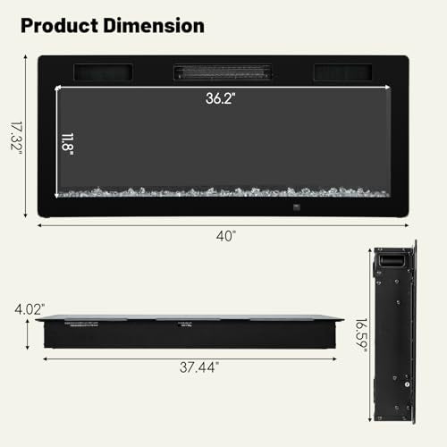 Tangkula 5100 BTU Electric Fireplace Inserts 40 Inches, 1500W Wall Mount Fire Places with Remote, Multicolor Flames, 5 Brightness & Speed Adjustable, Touch Screen Tangkula