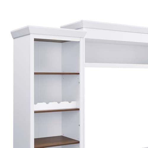 Ball & Cast Farmhouse 4-Piece Wall Unit Entertainment Media Center Set with Bookshelf for TVs Up to 70",Large Entertainment Wall Unit TV Stand W/Adjustable Shelves and Wine Rack,for Living Room,White Ball & Cast