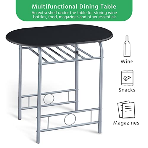 Yaheetech 3-Piece Dining Room Table Set, Kitchen Table & Chair Sets for 2, Compact Table Set w/Steel Legs, Built-in Wine Rack for Breakfast Nook, Small Space, Apartment, Black, 31.5x21x29" (LxWxH) Yaheetech