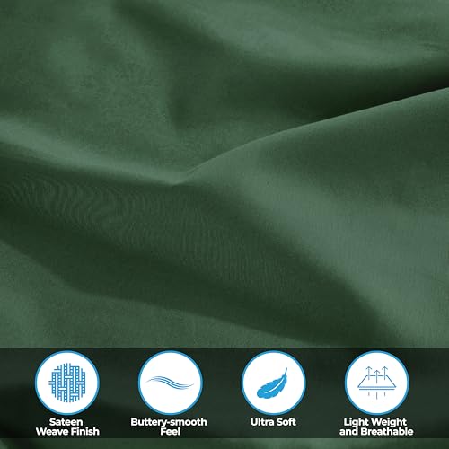 Superior Combed Cotton, 300 Thread Count Pillowcases Set of 2, Single Ply Cotton, Soft and Luxurious Bedding Sets - 20" x 40" King Pillowcase, Hunter Green Superior