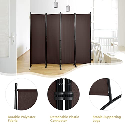 Giantex 4 Panel Room Divider - Folding Privacy Screen for Room Partition, 5.6 Ft Foldable Separator Wall, Brown Giantex