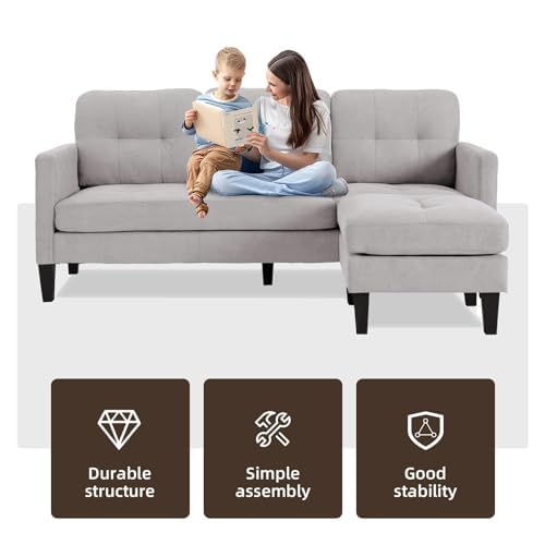 Trygoal Small L Shape Couch, 3 Seat Convertible Couch with Ottoman, Convertible Sleeper Sofa Bed with Reversible Chaise, Sectional Couches for Living Room Trygoal