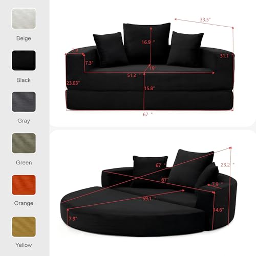 Casaphoria Modern Futon Sofa Bed,67 Inch Wide Folding Couch with Wide Armrests and Pillows,Convertible Lounger for Apartment,Guest Room,Daybed(Black) Casaphoria