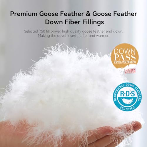 LESNNCIER Goose Feather Down Fiber Comforter King Size, Ultra Soft Medium Warm Duvet Insert, All Season Luxury Hotel Bedding Comforters with Corner Tabs(White,106x90) LESNNCIER