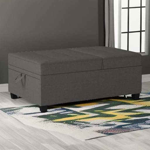 Cynefin Futon Chair with Lumbar Pillow and 3 Side Pockets, Sofa Bed Chair, Convertible 4 in 1 Ottoman Bed Tufted Fabric Gray (M, Gray) Cynefin