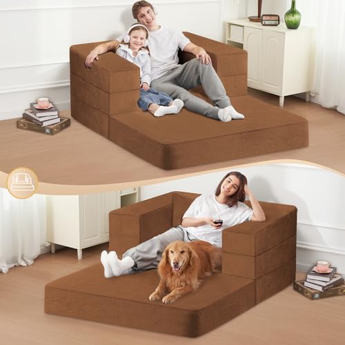Cansunna Futon Sofa Bed with Pillow, 3-in-1 Sleeper Sofa Bed with Removable Cover, Convertible Floor Sofa Bed, No Assembly Boneless Couch for Living Room, Bedroom Cansunna
