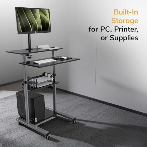 Mount-It! Mobile Computer Cart with Monitor Mount for Screen up to 32", Portable Desk on Wheels, Rolling Laptop Stand Teachers, Office, Classroom, Rise up to 53", Projector, Podium, Keyboard Tray Mount-It!