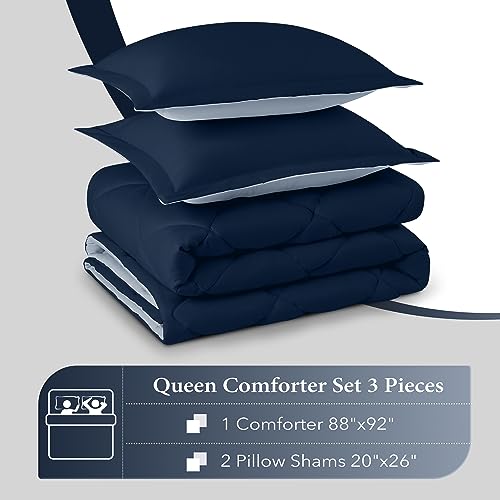 downluxe Queen Comforter Set - Blue and Sapphire Queen Comforter, Soft Bedding Sets for All Seasons -3 Pieces - 1 Comforter (88"x92") and 2 Pillow Shams(20"x26") downluxe
