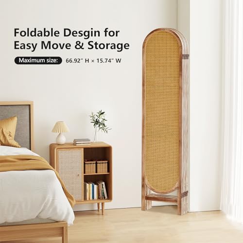 Asnefeli 6 Panels Room Divider, Foldable Wooden Room Divider, Individual Privacy Screen Made of Hand-Woven Rattan, Portable Wall Divider for Home Office Bedroom Bathroom Dressing Room (Natural) Asnefeli