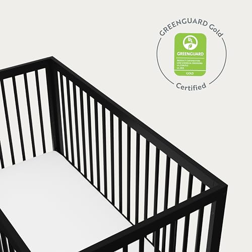 Storkcraft Santorini Deluxe 5-in-1 Convertible Crib with Bonus Toddler Guardrail (Black with Driftwood) – GREENGUARD Gold Certified, Toddler Guardrail Included in Box, Fits Standard Crib Mattress Storkcraft