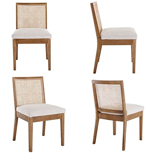 HNY LIVINOVA Farmhouse Rattan Dining Chairs Set of 6, Mid Century Modern Kitchen & Dining Room Chairs, Cane Upholstered Kitchen Chairs Side Chairs with Natural Hardwood Frame, Beige HNY