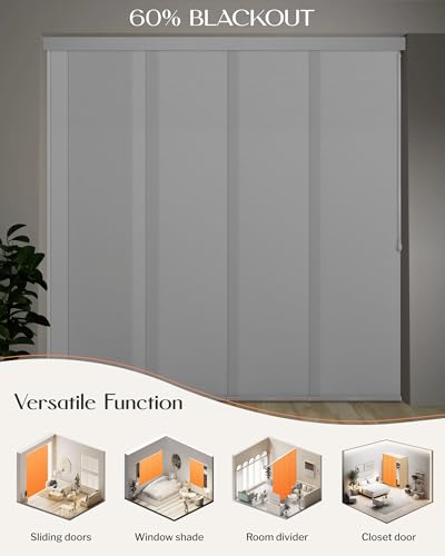 Heefen Adjustable Panel Track Blinds Light Filteringt Vertical Blinds with Valance, Sliding Glass Door Blinds, Room Dividers, Retractable Track from 74" to 133" W, Trimmable Panel Up to 102" H (White) Heefen