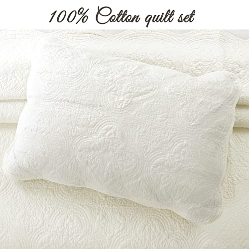 Cozy Line Home Fashions 100% Cotton Medallion Off White Matelasse Embossed Bedding Quilt Set, Reversible Lightweight Bedspread, Coverlet for All Season (Blantyre - Ivory, King - 3 piece) Cozy Line Home Fashions
