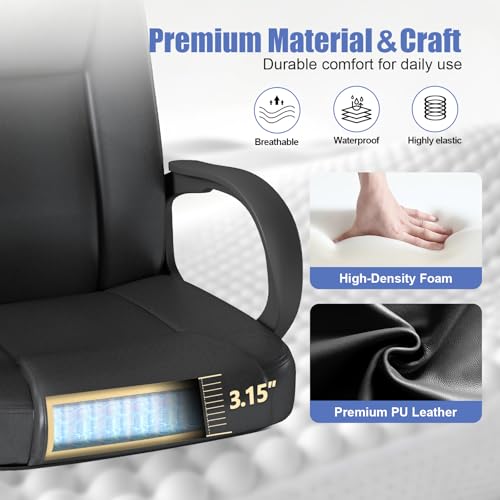 ZZH Executive Office Chair, Leather Desk Computer Chair with Armrests, Mid-Back Swivel Adjustable for Home Office, 10PC, Black ZZH