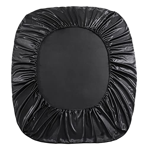 HommxJF Silk Satin Black Full Fitted Sheet, Deep Pocket Fitted Sheet Only, Breathable, Non- Fading, Fully Elasticized Bed Sheets Sold Separately HommxJF