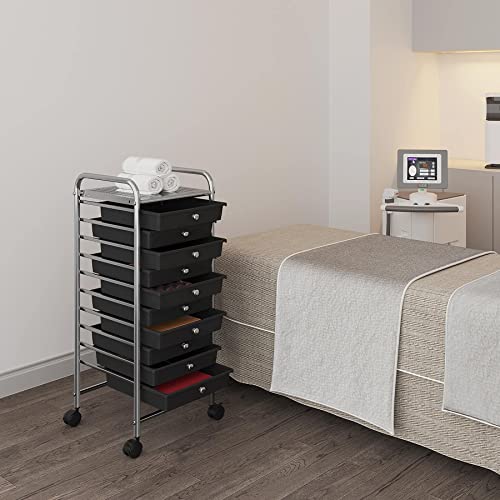 Yaheetech Rolling Cart Organizer Plastic Trolley with 10 Storage Drawers Utility Cart on Wheels Art Craft Organizer Ample Storage Space, Black Yaheetech