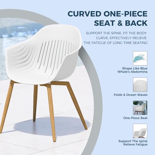 Grand patio 7-Piece Outdoor Dining Set with 6 Outdoor Modern Recycled Plastic Dining Chairs Rust Free Frame, Woodgrain Legs, Whale Modeling Design for Kitchen, Dining (Light Gray) Grand patio