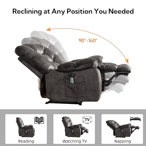 HAOMARKETS Oversized Power Recliner Chair with Massage and Heat, 41" Wide Electric Reclining Chairs with USB Port, Breathable Fabric Overstuffed Reclining Sofa for Living Room Bedroom
