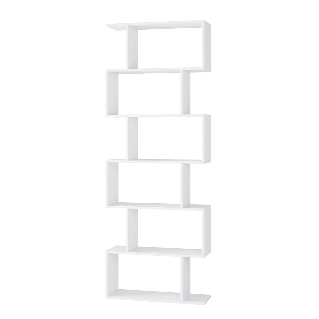 FOTOSOK S-Shaped 6-Tier White Bookcase - Modern Freestanding Display Shelf for Any Room FOTOSOK