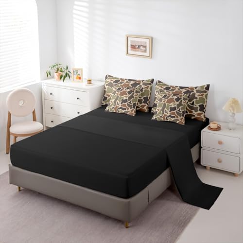 Erosebridal Duck Hunting 7 Pieces Bed Set Twin Size Army Camo Comforter Set Kids Boys Green Camouflage Military Bed in A Bag with Comforter Wild Woodland Sheet Set Farmhouse Room Decor Erosebridal