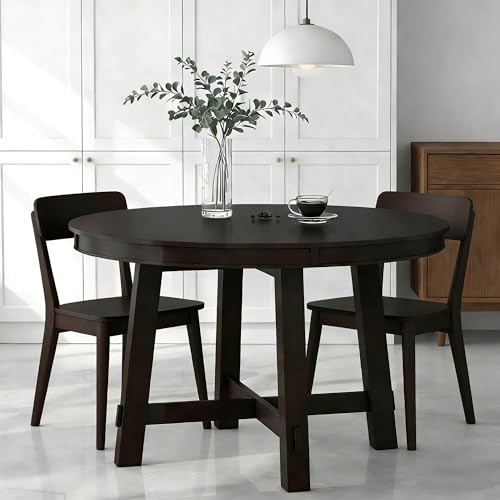 Bellemave 42"-58" Extendable Dining Table for 4-6, Solid Wood Oval Dining Kitchen Table with Removable Leaf, Farmhouse Circle Desk for Kitchen Living Room Space Saving (Espresso) Bellemave