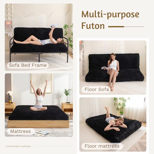 YOSHOOT 6 Inches Futon Mattress Full Size, Thick Futons Sofa Bed Couch, Floor Mattress for Adults, Shredded Foam Filling(Frame Not Included), Medium Firm YOSHOOT