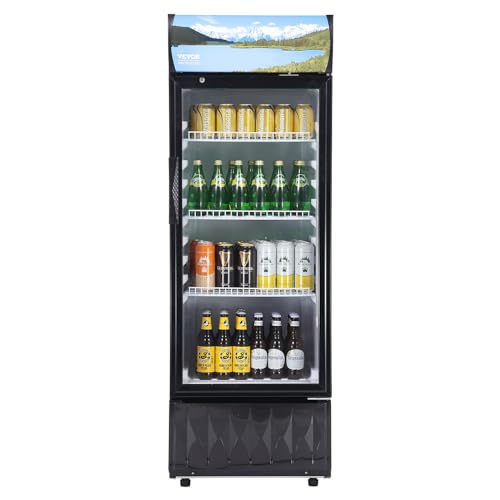 VEVOR Commercial Merchandiser Refrigerator, 6.8 Cu.Ft / 195L Beverage Refrigerator Cooler Merchandiser, Glass Door Display Refrigerator Upright Fridge with 3 Adjustable Shelves, Customizable Lightbox VEVOR