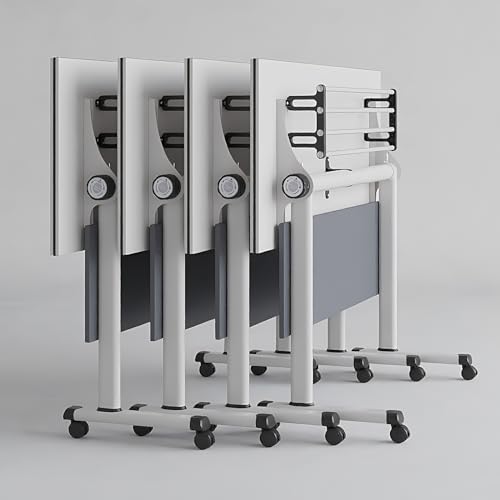 4PCS Folding Conference Table, Modern Mobile Meeting Table with Silent Wheels 63" D X 23.6" W X 29.5" H Wood Training Table for Office Reception Classroom Training JNMDLAKO