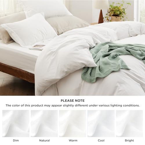 Bedsure Duvet Cover King Size with Fitted Sheet - 4 Pieces Prewashed Cotton-Like Extra Soft Bedding Set, Includes 1 Duvet Cover 104x90 Inches with Zipper Closure, 2 Pillow Shams, 1 Fitted Sheet, White Bedsure
