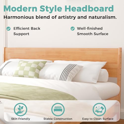 MORDEER King Size Bed Frame and Headboard, Malaysian Oak King Bed Frame with Storage, Modern Platform Bed Frame with Headboard, No Box Spring Needed, Easy Assembly, Rustic Pine MORDEER