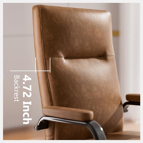 GXJ Brown Leather Office Chair with Wheels, Memory Foam Height Adjustable Computer Deak Chair, Rolling Swivel Executive Chair for Home Office GXJ