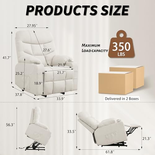 Korser Power Recliner Chair with Massage and Heating, Power Lift Recliner Chair for Elderly and Adults, Electric Recliner with Remote Control and Cup Holders for Living Room