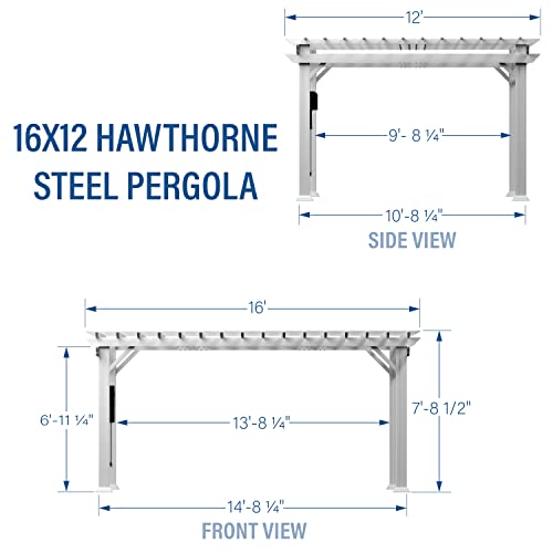 Backyard Discovery 16x12 ft Hawthorne White Galvanized Steel Pergola w/Soft Sail Shade, Spacious, Rust Resistant, UV Protection, Resist Winds Up to 100 MPH, Durable, Powerport USB & Electrical Outlet Backyard Discovery