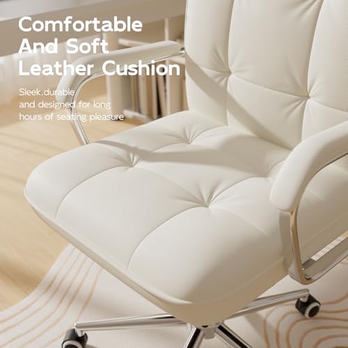 HomeZeer White Office Chair with Soft Leather, Swivel Computer Home Office Desk Chair with Wheels and Padded Arms, Adjustable Height and Tilt HomeZeer
